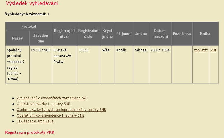Kocáb Registr